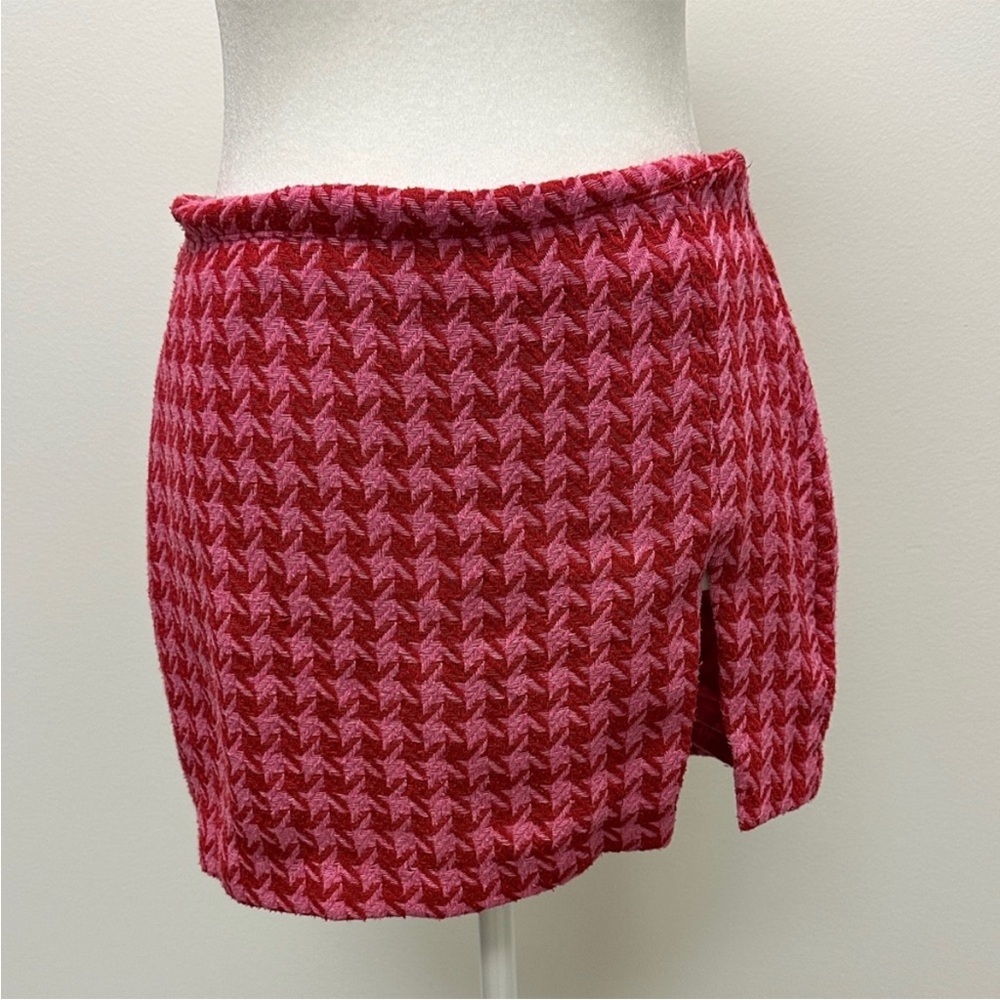 Afrm Melody Herringbone Mini Skirt Red and Pink Side Slit Sz Small - Picture 2 of 8